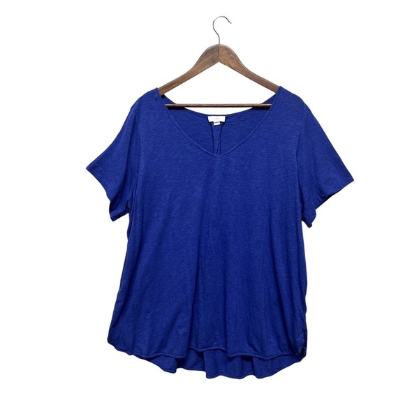 J Jill Cotton Modal V-Neck Short Sleeve T-Shirt Plus Size 2X Blue Casual Basic‎ - Picture 1 of 9